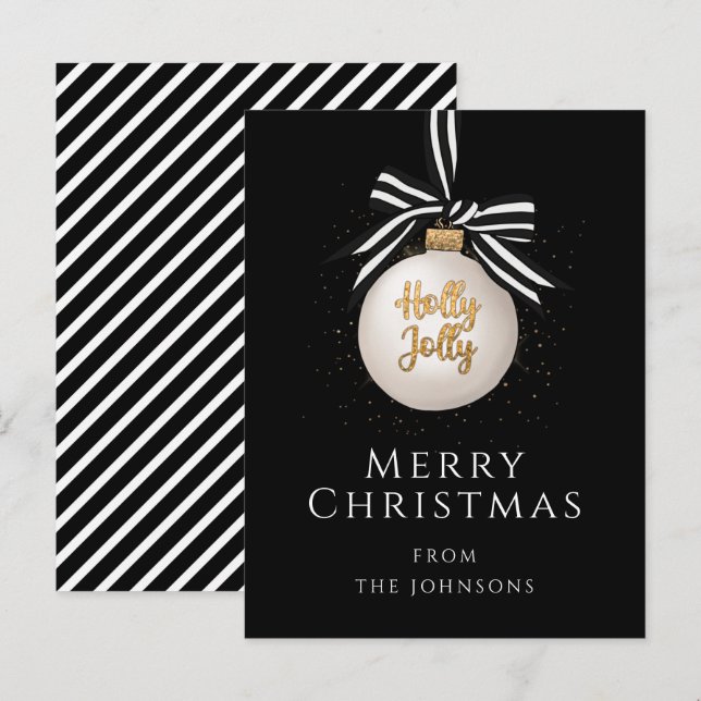 Elegante Black Stripes Frohe Weihnachtsbauble Postkarte (Vorne/Hinten)