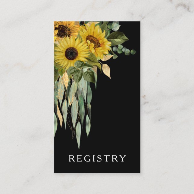 Elegante Black Sunflower Wedding Registry Begleitkarte (Vorderseite)