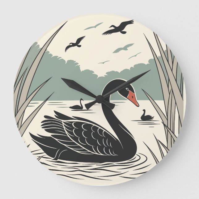 Elegante Black Swan Wall Uhr (Vorderseite)