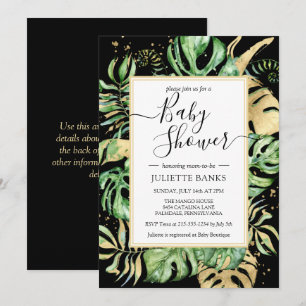 Elegante Black Tropical Gender Neutral Baby Dusche Einladung