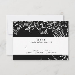 Elegante Black Tuxedo Bright White Wreath Wedding RSVP Karte
