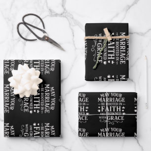 Elegante Black Typografy Wedding Reception Bridal Geschenkpapier Set