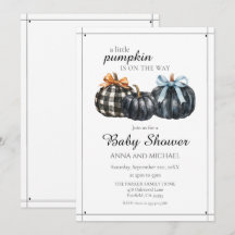 Elegante Black Watercolor Pumpkin Baby Shower
