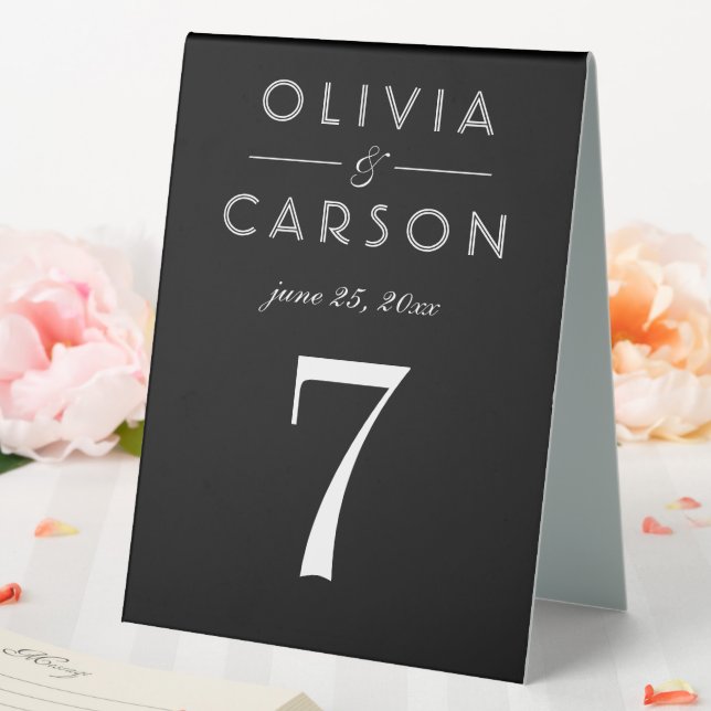 Elegante Black Wedding Monogram Tischnummer Tischaufsteller (In Situ (Hochzeit))