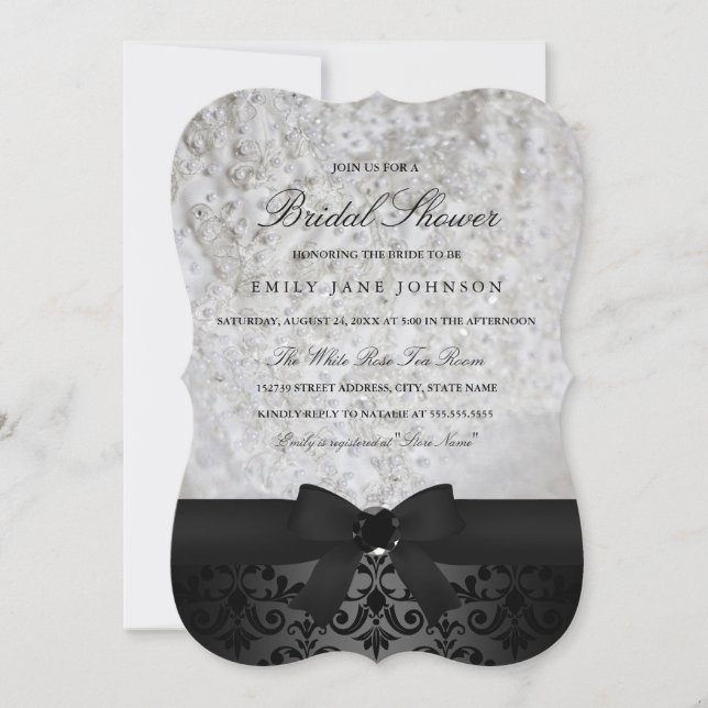 Elegante Black & White Bow Bridal Dusche Einladung (Vorderseite)