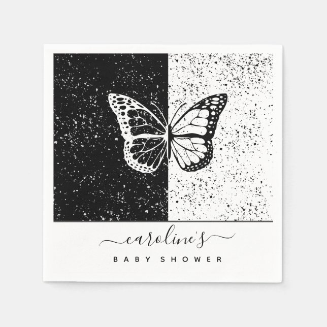 Elegante Black & White Butterfly Babydusche gepunk Serviette (Vorderseite)