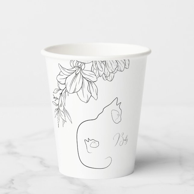 Elegante Black & White Cat Lover Kinderdusche Pappbecher (Vorderseite)