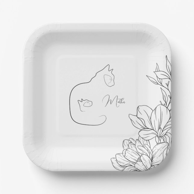 Elegante Black & White Cat Lover Kinderdusche Pappteller (Vorderseite)