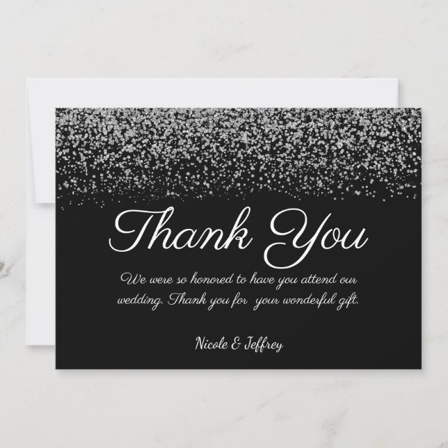 Elegante Black & White Diamond Wedding Vielen Dank Dankeskarte (Vorderseite)