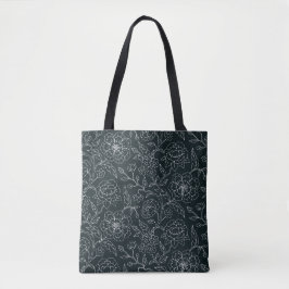 Elegante Black & White Floral Tote Tasche