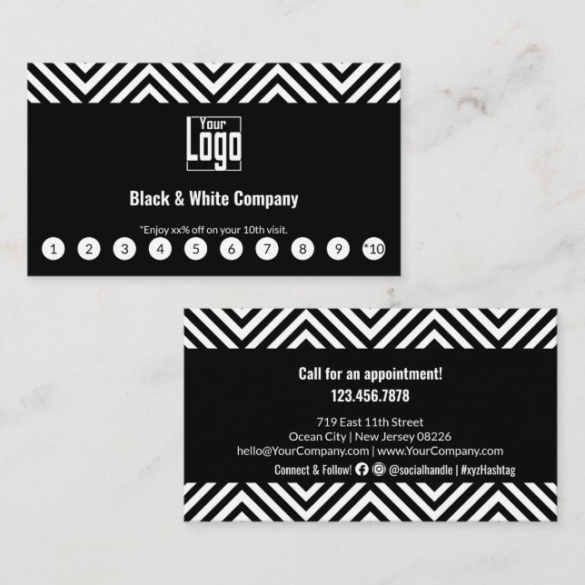Elegante Black & White Logos Social Media Call Treuekarte (Vorne/Hinten)
