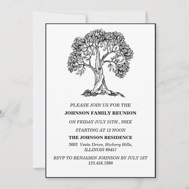 Elegante Black & White Tree Family Wiedersehen Einladung (Vorderseite)