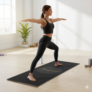 Elegante Black Yoga Mat mit Name und Initial Yogamatte