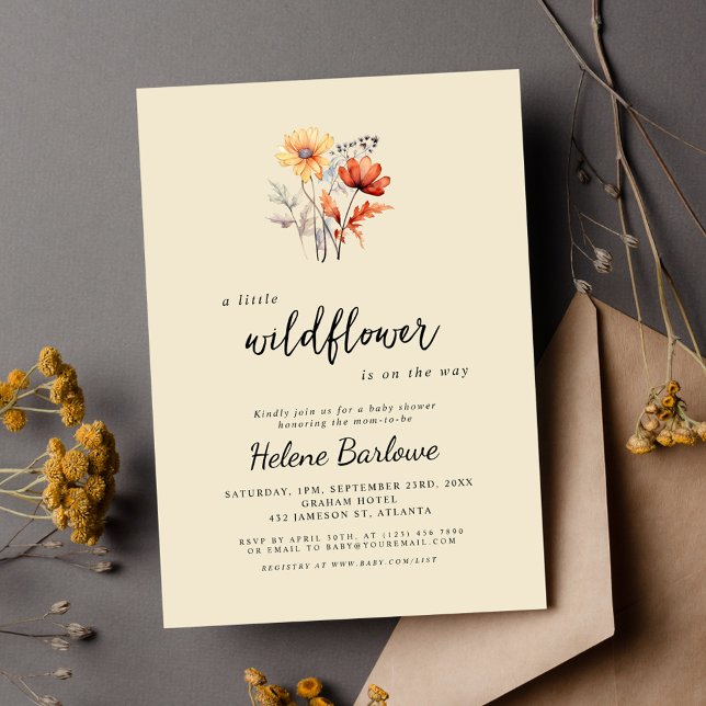 Elegante Bläserfall-Wildblume Kinderdusche Einladung (Elegant Floral Baby Shower Fall Little Wildflower Invitation)