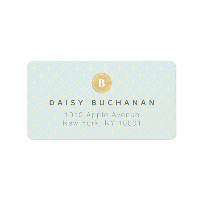 Elegante Blass Blue Gold Monogram Address Label Adressaufkleber (Vorne)