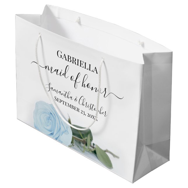Elegante Blass Dusty Blue Rose Trauzeugin Hochzeit Große Geschenktüte (Rückseite Schrägansicht)