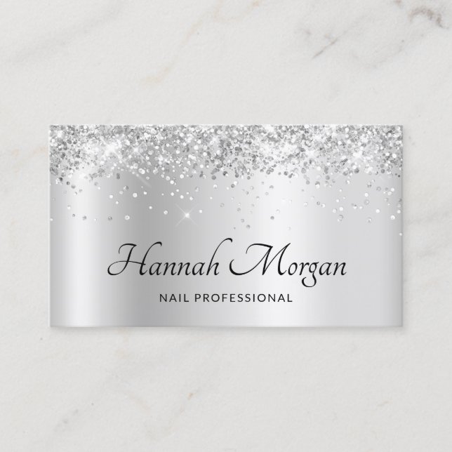 Elegante Blasssilber Satin Ombre Foil and Glitzer Visitenkarte (Vorderseite)