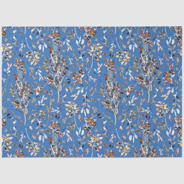 Elegante Blätter Berries Blau Seidenpapier (Vorderseite)