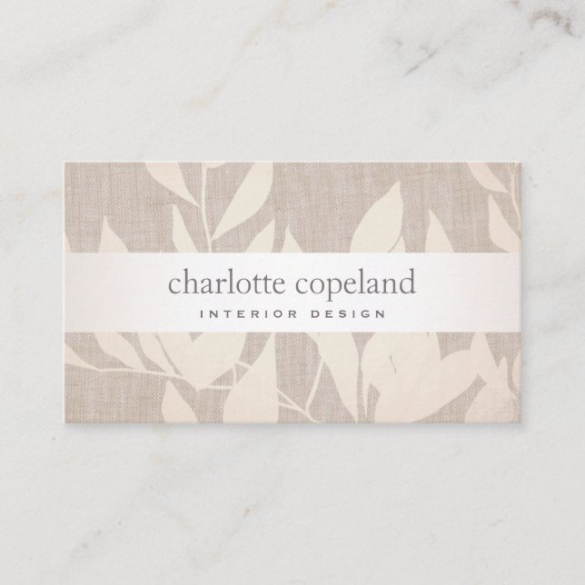 Elegante Blätter Chic Interior Design Beige Natur Visitenkarte (Vorderseite)