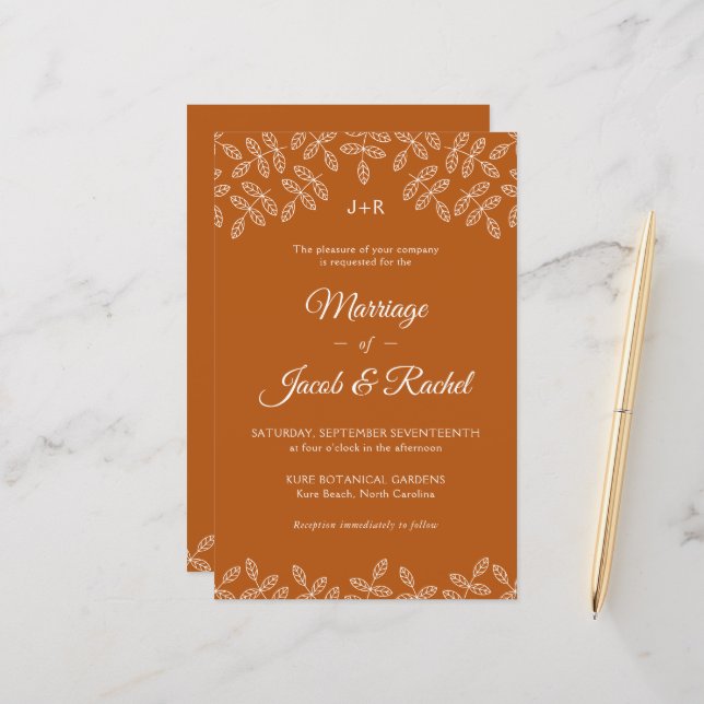 Elegante Blätter Deep Orange Hochzeit im Herbst Ei (Vorderseite/Rückseite Beispiel)
