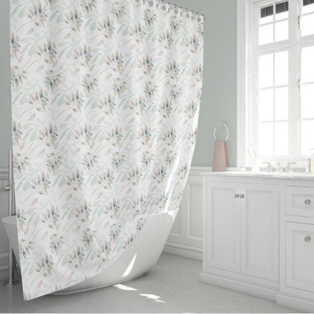 Elegante Blätter Duschvorhang im Aquarell (Elegant Leaves Watercolor Shower Curtain Medium Scale Floral by Studio Posies.)