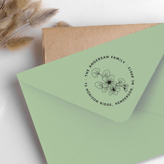 Elegante Blätter Familienname Rücksendeadresse Gummistempel (Elegant Floral Leaves Family Name Return Address Rubber Stamp)