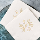 Elegante Blätter für Hochzeitsgrau Servietten Mit Folie<br><div class="desc">Elegante Hochzeitsnapkins mit den Paaren Monogramm-Initialen und Grün in echter Folie.</div>