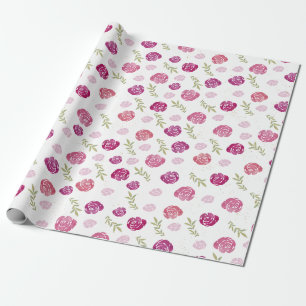 Elegante Blätter für Hübsche Rosa und Lila Rose Geschenkpapier