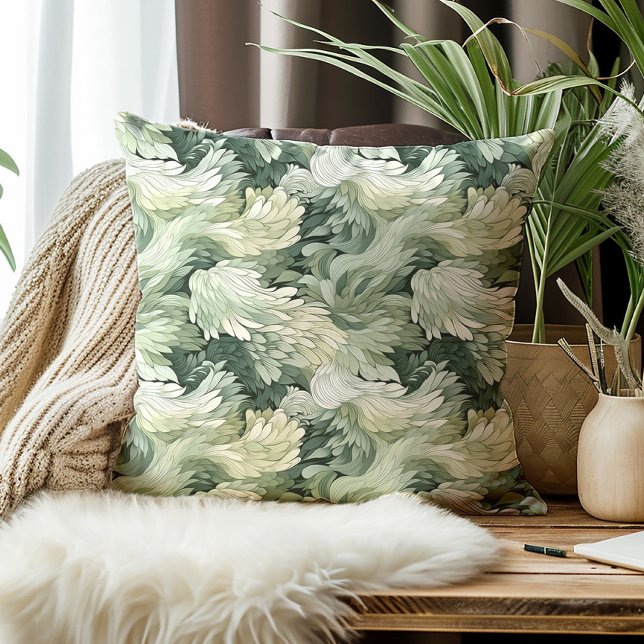 Elegante Blätter Grüne Shades Botanical Kissen (Elegant green feathery leaves decorator pillow)