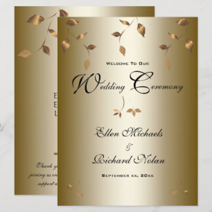 Elegante Blätter Hochzeit in Gold, Weiß, Schwarz Programm