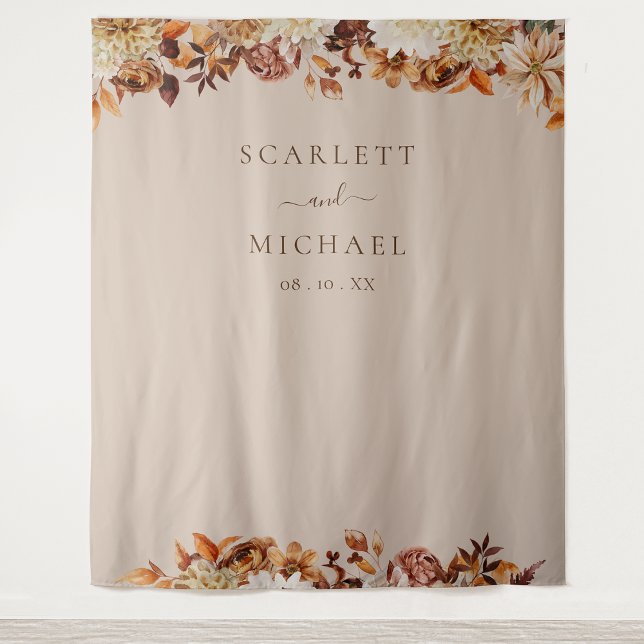 Elegante Blätter Hochzeit Wandteppich (Elegant Autumn Copper  Leaves Floral Wedding Tapestry by Painted Paperie
)