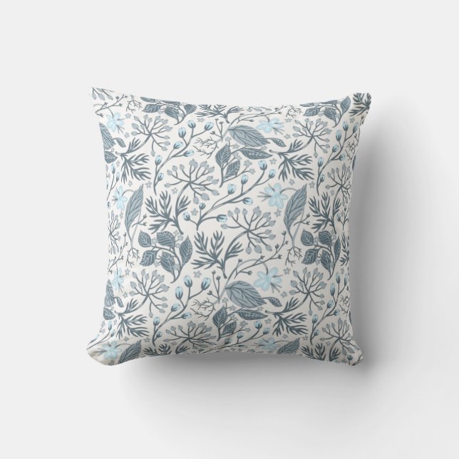 elegante Blätter in Blau und Grau Kissen (Vorderseite)