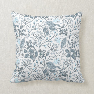 elegante Blätter in Blau und Grau Kissen