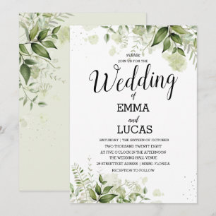Elegante Blätter mit Splash Watercolor Hochzeit Einladung
