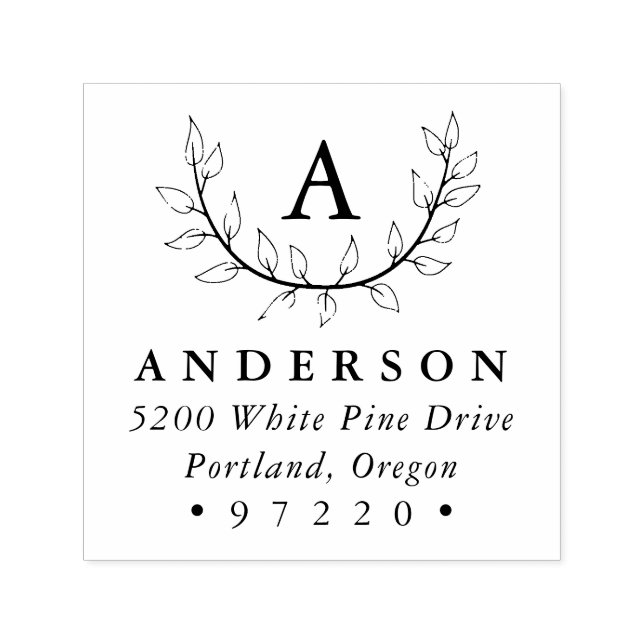 Elegante Blätter Monogram-Rücksendeadresse Permastempel (Design)