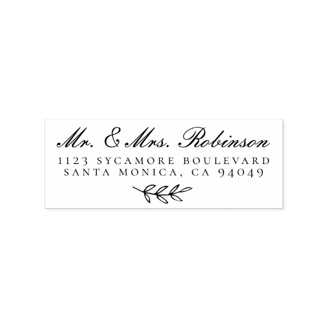 Elegante Blätter Mr. & Mrs. Wedding Rücksendeadres Gummistempel (Prägung)
