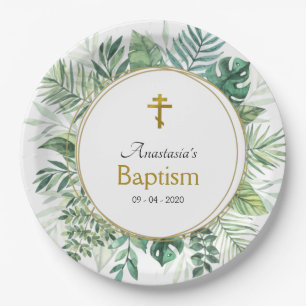 Elegante Blätter Orthodoxe Christliche Taufe Pappteller