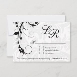 Elegante Blätter UAWG Wedding Repcard Schwarz-weiß RSVP Karte