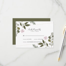 Elegante Blätter und Blume RSVP Karte