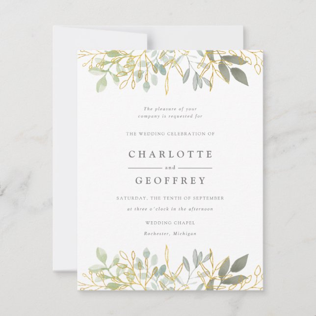 Elegante Blätter und Goldhochzeit RSVP Karte (Vorderseite)