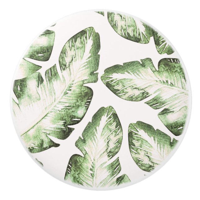 Elegante Blätter von White Green Tropical Beach Pa Keramikknauf (Vorderseite)