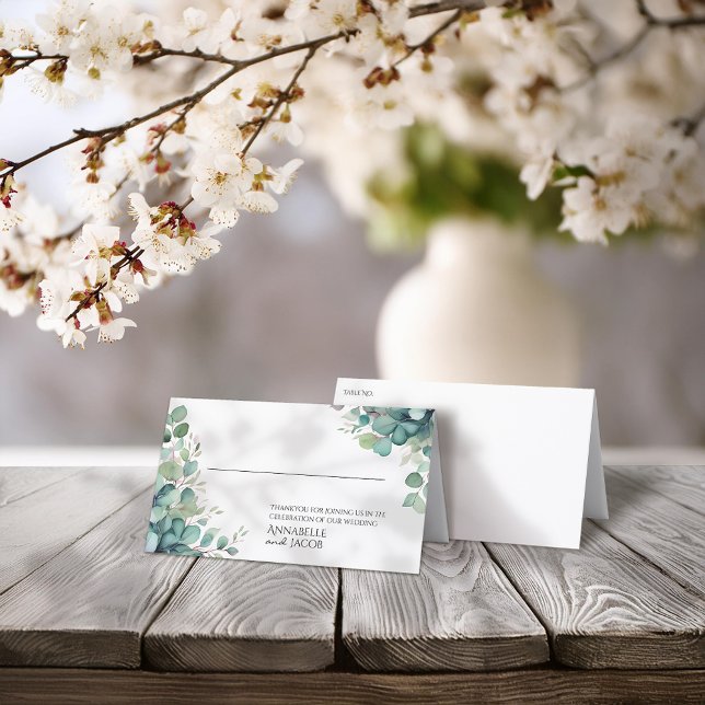 Elegante Blätter Wasserfarben Faltete Platzkarte (Von Creator hochgeladen)