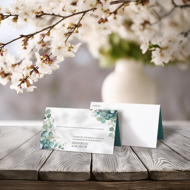 Elegante Blätter Wasserfarben Faltete Platzkarte (Von Creator hochgeladen)