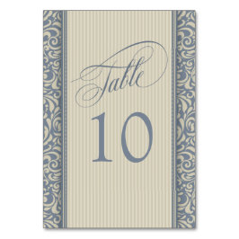 Elegante Blau- und Beige Damask-Tischnummer Tischnummer