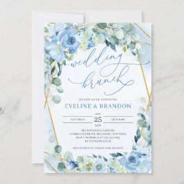 Elegante Blau- und Goldrahmen-Hochzeit Einladung