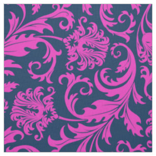 Elegante Blau- und Hot-Pink-Damaskus Stoff