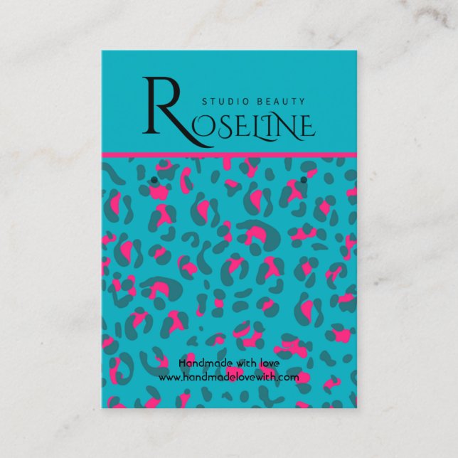Elegante Blau- und rosa Leopard Print Display Card Visitenkarte (Vorderseite)