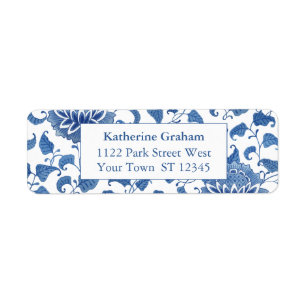 Elegante Blau-Weiß-Chinoiserie Rücksendeadresse