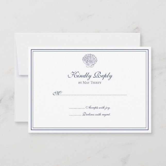 Elegante Blau-Weiß-Muschel RSVP Karte (Vorderseite)