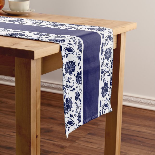 Elegante Blau-Weiß-Vintage Damaskus 2 Kurzer Tischläufer (Beispiel)